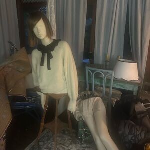 Zara Cream Sweater with Black velvet  Bow